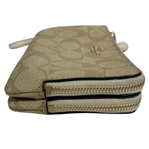 COACH Double Zip Corner Wristlet Wallet Signature Canvas + Hang Tag/Charm EUC - Picture 5 of 10